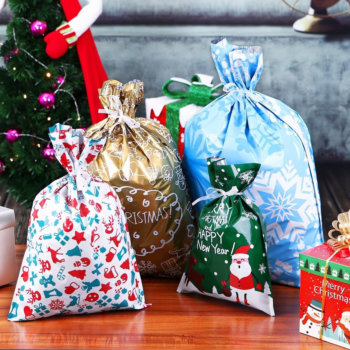 【Quarterly discount -- Welcoming christmas】Drawstring Christmas Gift Bags