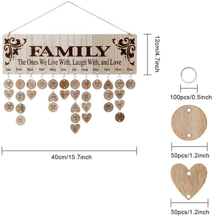 Gifts for Moms Dads - Wooden Family Birthday Reminder Calendar Board.