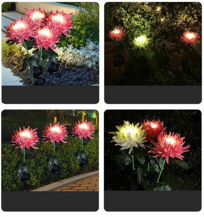 Spring artificial chrysanthemum solar garden stake lights