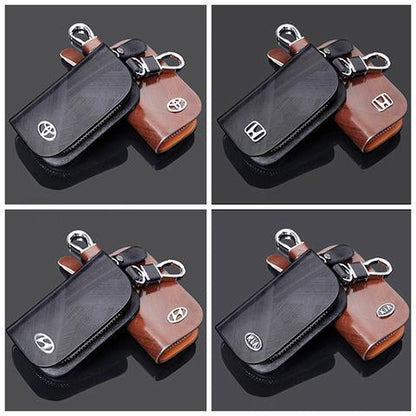 🔥(BUY 1 GET 1 AT 50% OFF)-Car Logo Leather Wood Texture Car Key Case