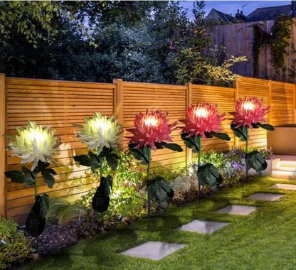 Spring artificial chrysanthemum solar garden stake lights