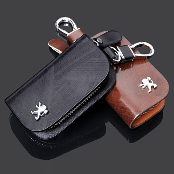 🔥(BUY 1 GET 1 AT 50% OFF)-Car Logo Leather Wood Texture Car Key Case